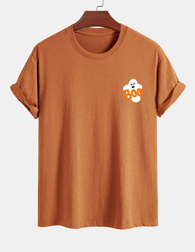 Regular Fit Boo Ghost Print Cotton T-Shirt