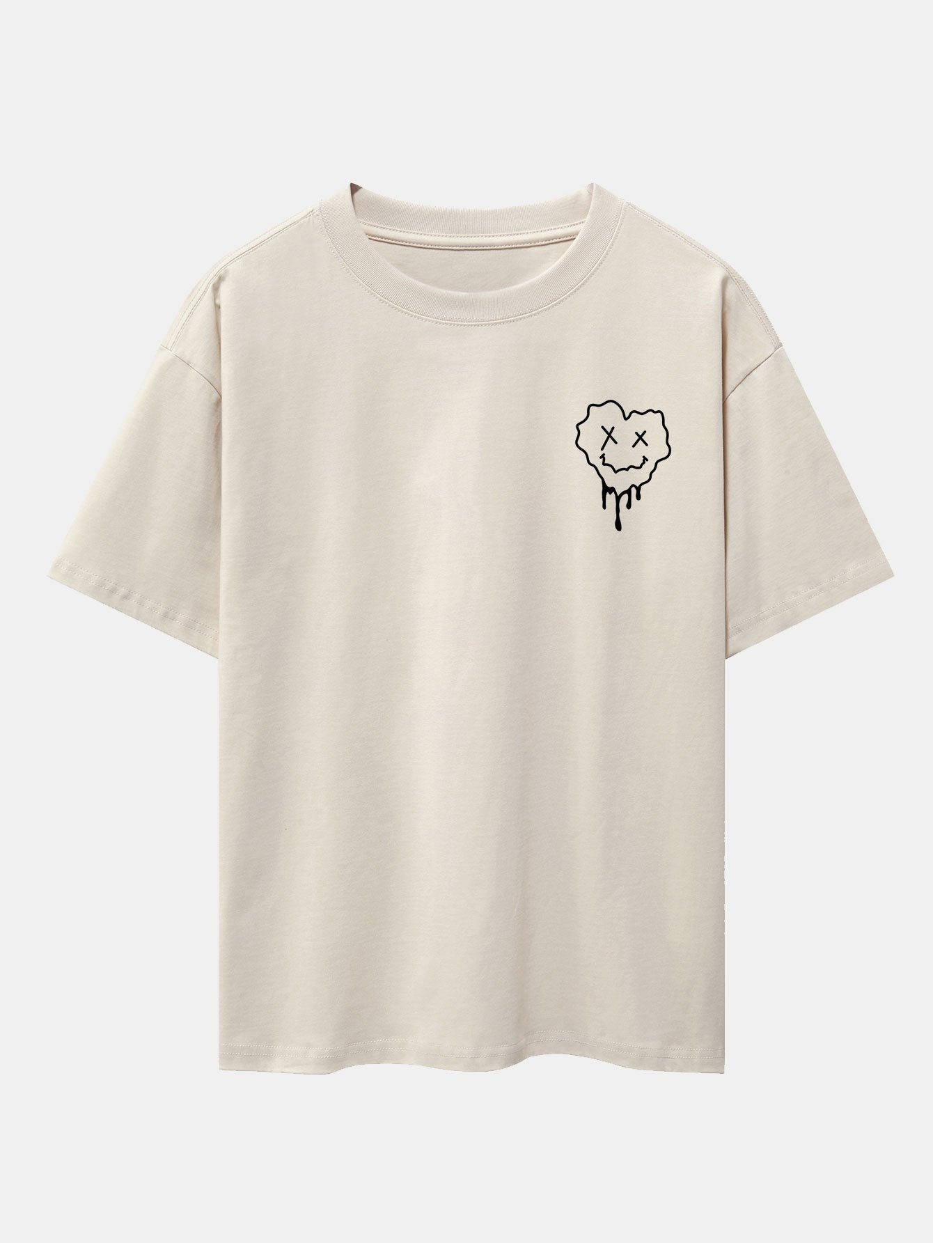 Dissolving Heart Smiley Face Print Drop Shoulder Oversize T-Shirt