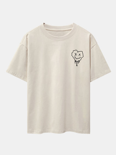 Dissolving Heart Smiley Face Print Drop Shoulder Oversize T-Shirt