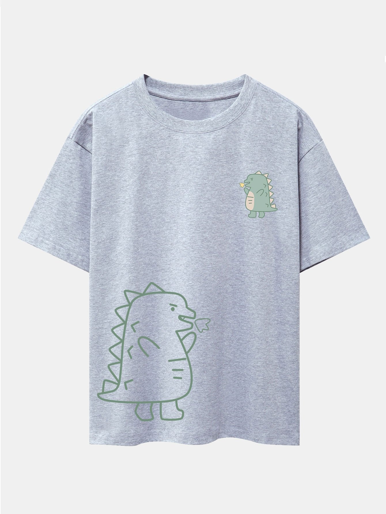 Fire-breathing Dinosaur Print Drop Shoulder Oversize T-Shirt
