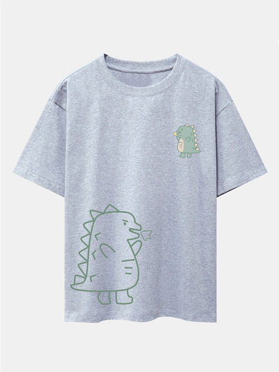 Fire-breathing Dinosaur Print Drop Shoulder Oversize T-Shirt