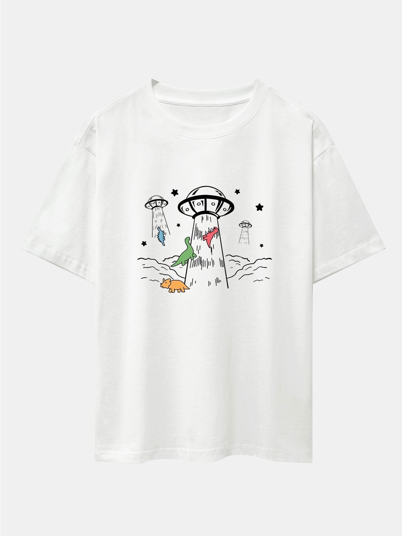 UFO Take Away Dinosaurs Print Drop Shoulder Oversize T-Shirt