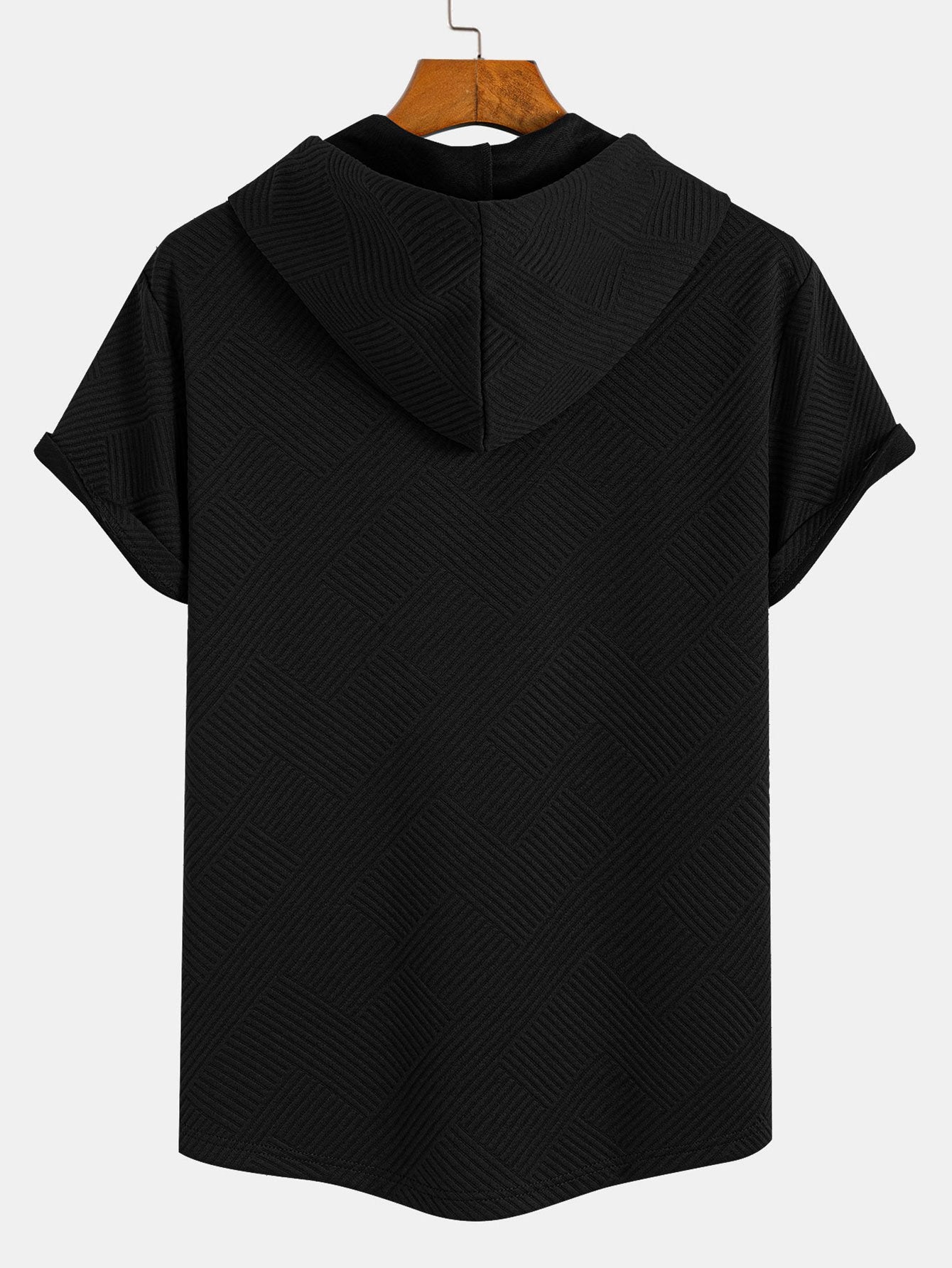 Striped Jacquard Hooded Arc Hem T-Shirt