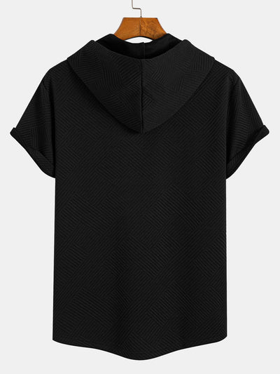 Striped Jacquard Hooded Arc Hem T-Shirt