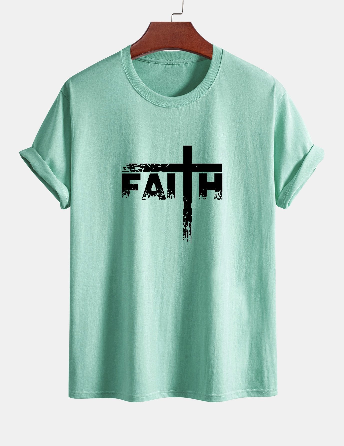 Regular Fit Faith Cross Print Cotton T-Shirt
