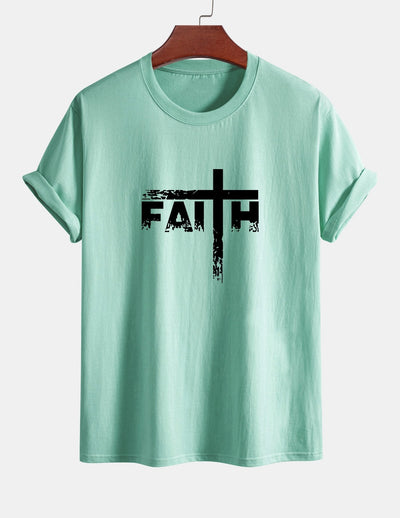 Regular Fit Faith Cross Print Cotton T-Shirt