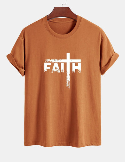 Regular Fit Faith Cross Print Cotton T-Shirt