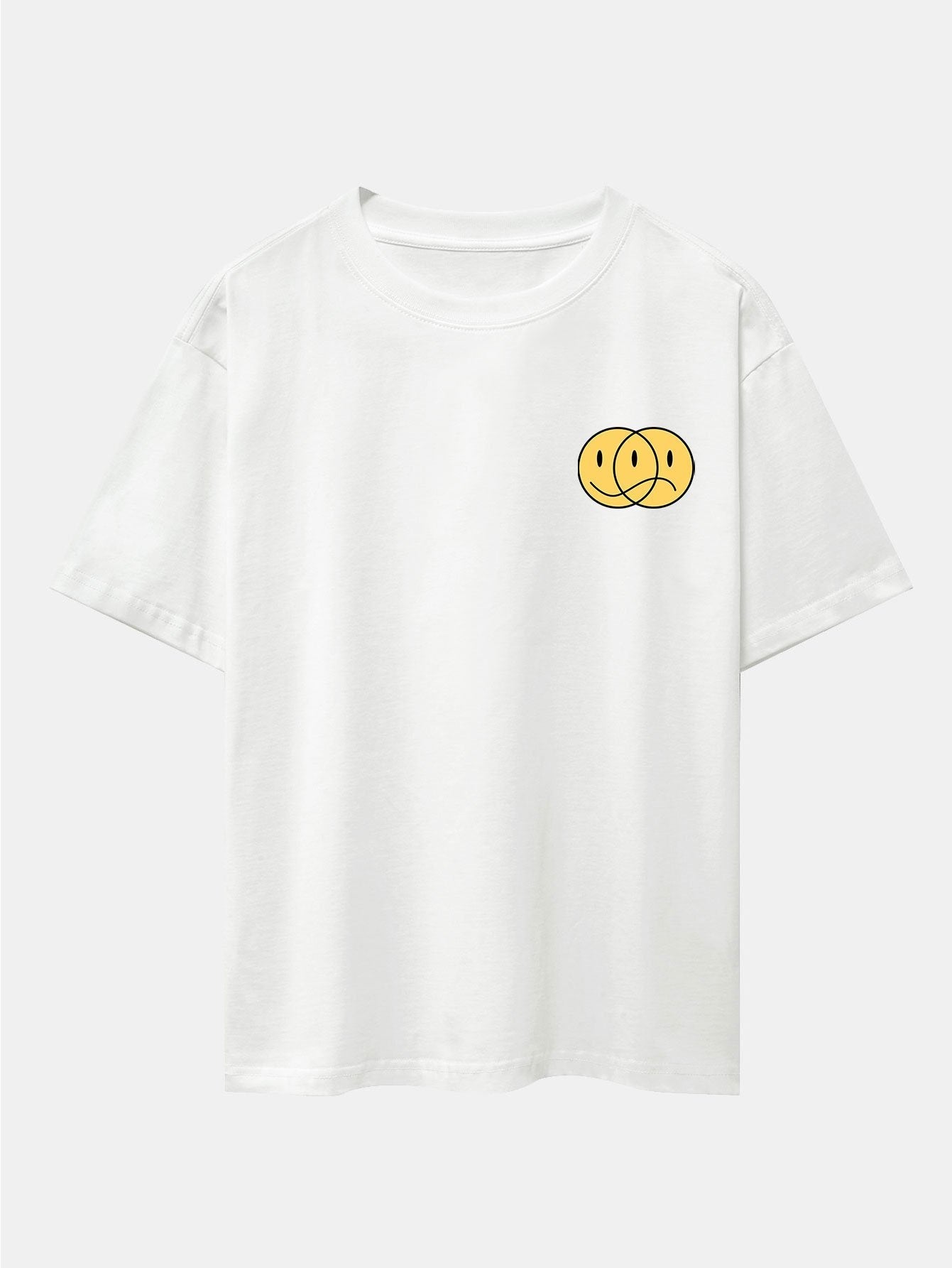 Happy And Sad Face Print Drop Shoulder Oversize T-Shirt