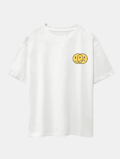Happy And Sad Face Print Drop Shoulder Oversize T-Shirt