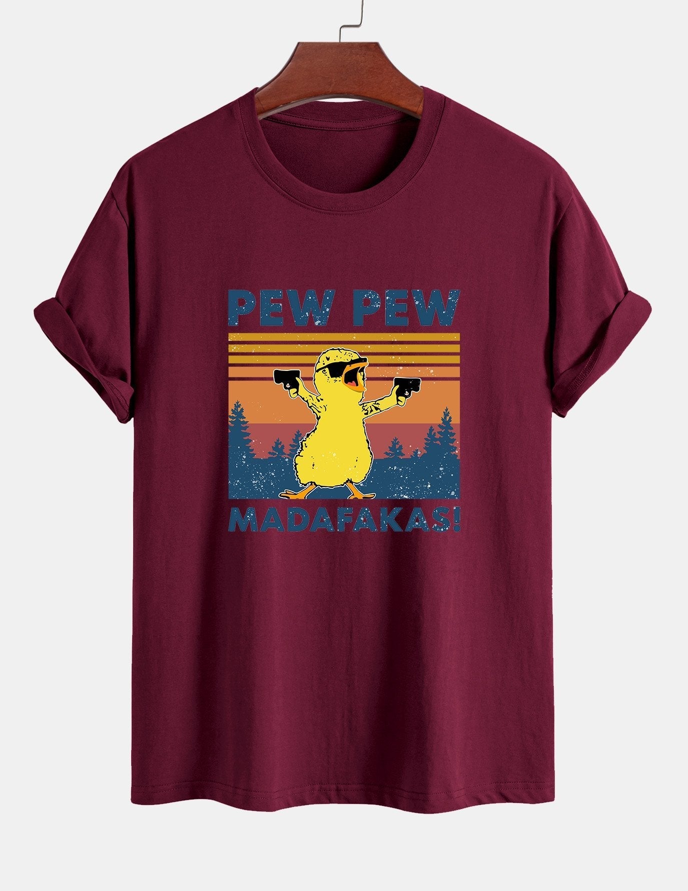 Regular Fit PEW PEW MADAFAKAS Duck Print Cotton T-Shirt