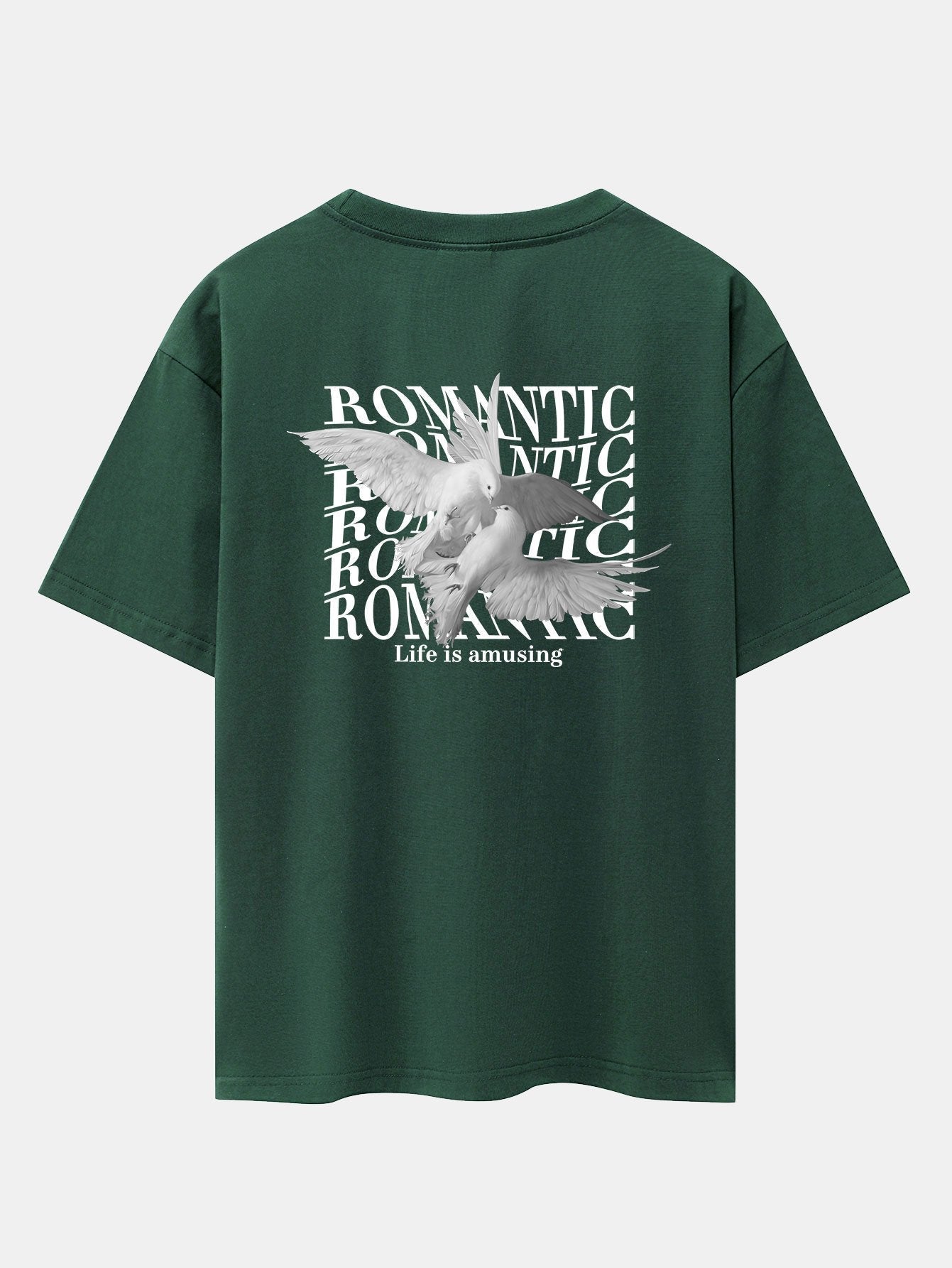Romantic Doves Back Print Drop Shoulder Oversize T-Shirt
