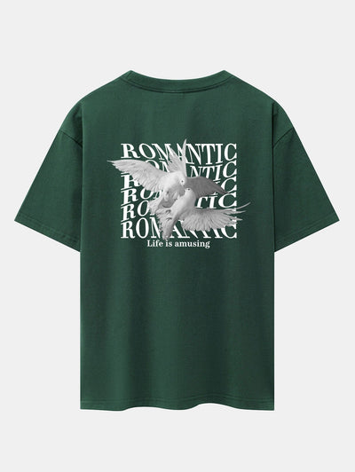 Romantic Doves Back Print Drop Shoulder Oversize T-Shirt