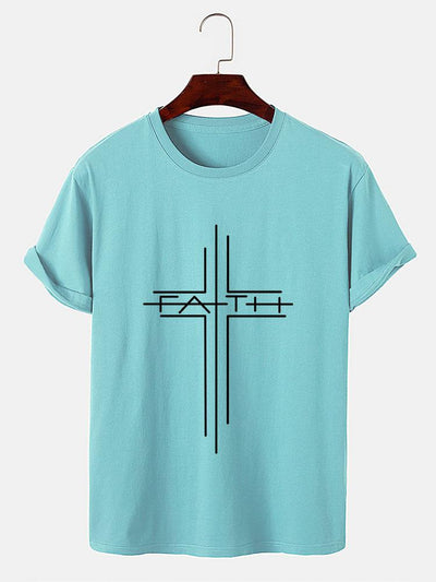 Faith Crucifix Line Print T-Shirts