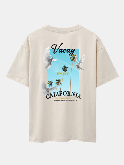California Dove Back Print Drop Shoulder Oversize T-Shirt