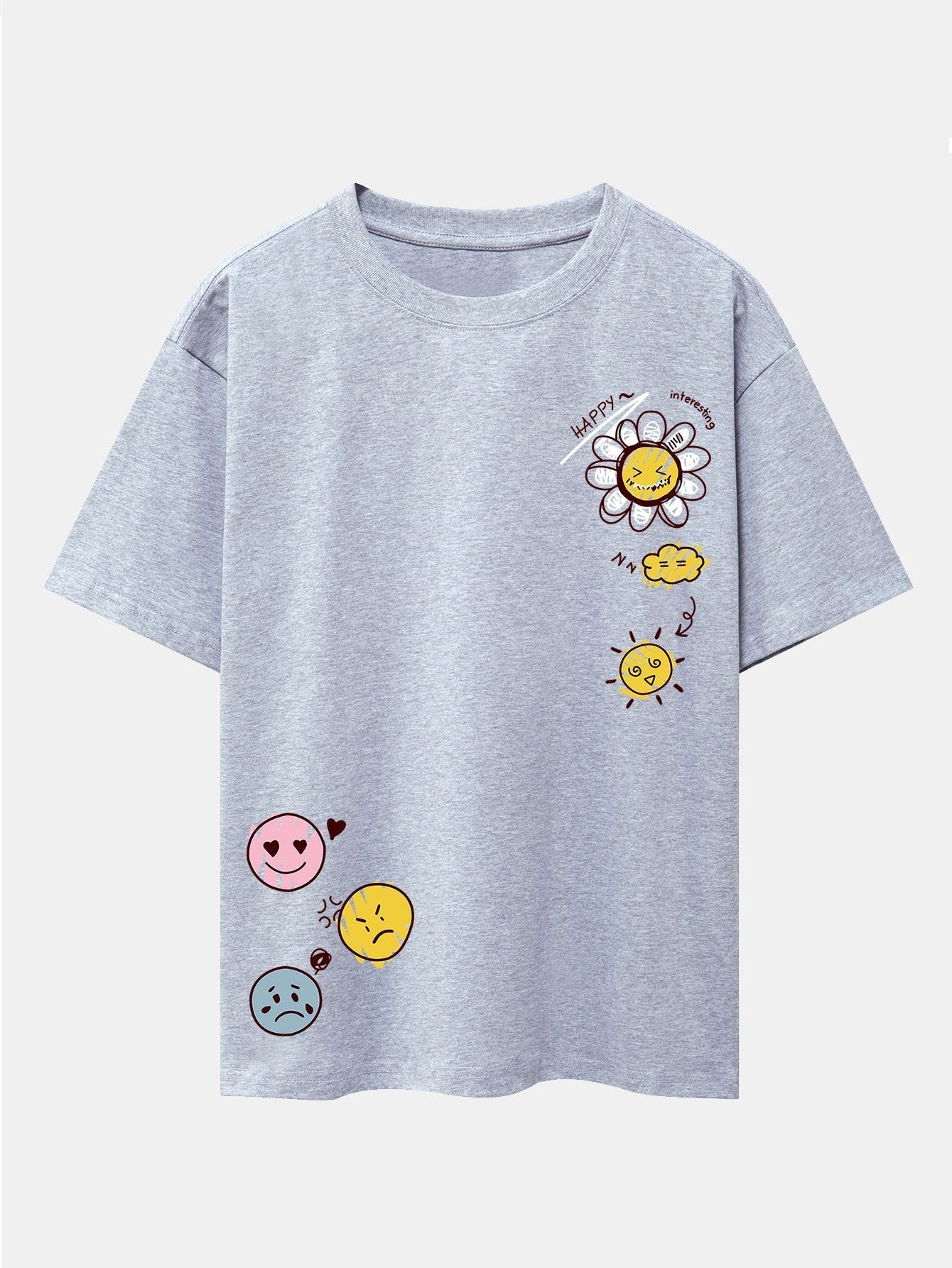 Sun And Flowers Print Drop Shoulder Oversize T-Shirt