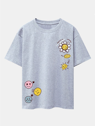 Sun And Flowers Print Drop Shoulder Oversize T-Shirt