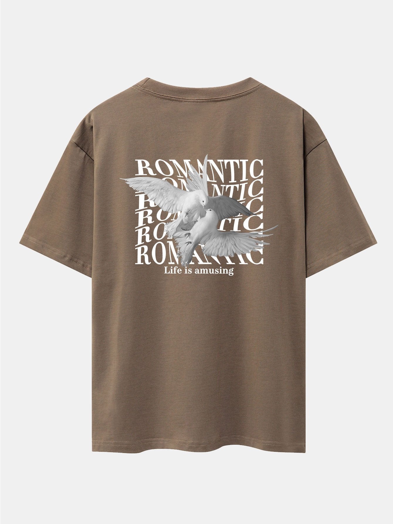 Romantic Doves Back Print Drop Shoulder Oversize T-Shirt