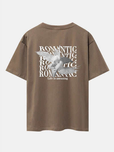 Romantic Doves Back Print Drop Shoulder Oversize T-Shirt