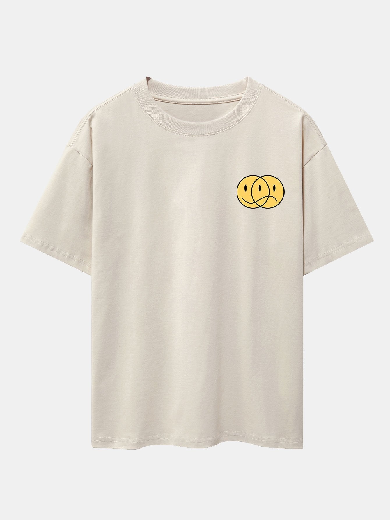 Happy And Sad Face Print Drop Shoulder Oversize T-Shirt