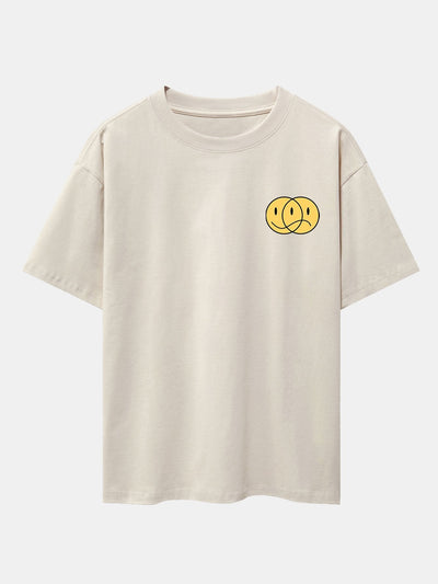Happy And Sad Face Print Drop Shoulder Oversize T-Shirt