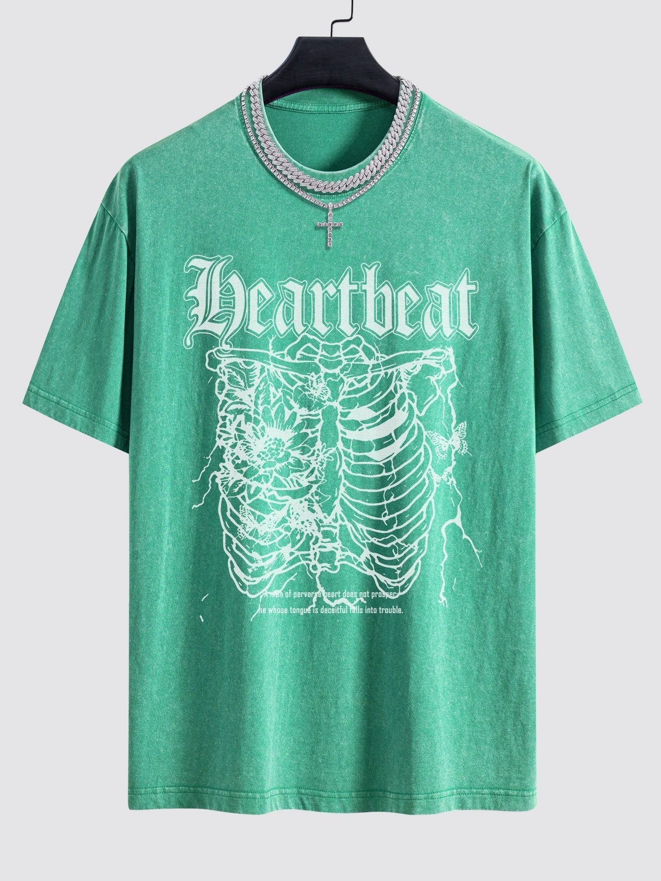 Slogan Skeleton Print Washed Drop Shoulder Oversize T-Shirt