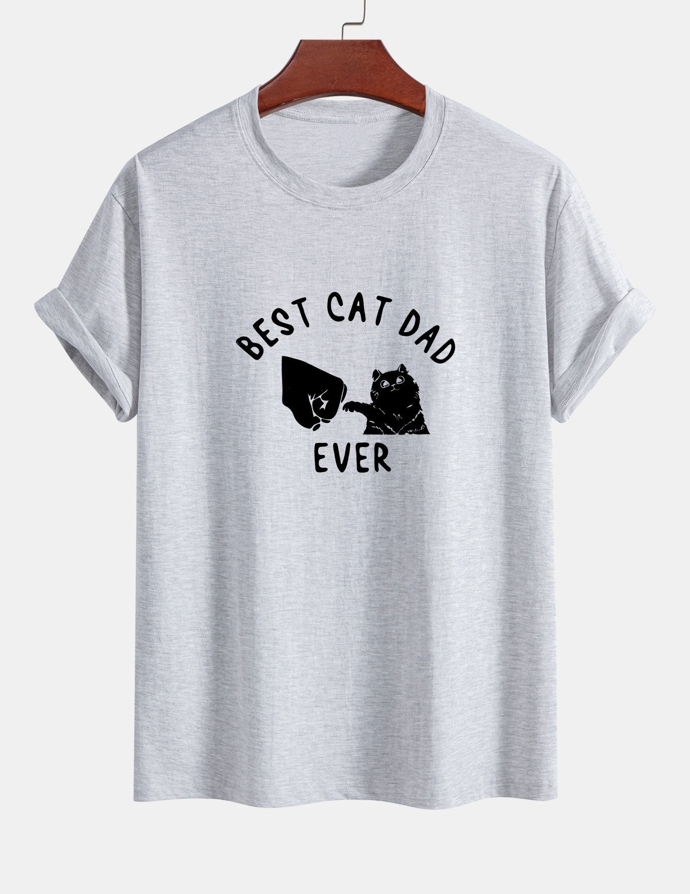 Regular Fit Best Cat Dad Ever Print Cotton T-Shirt
