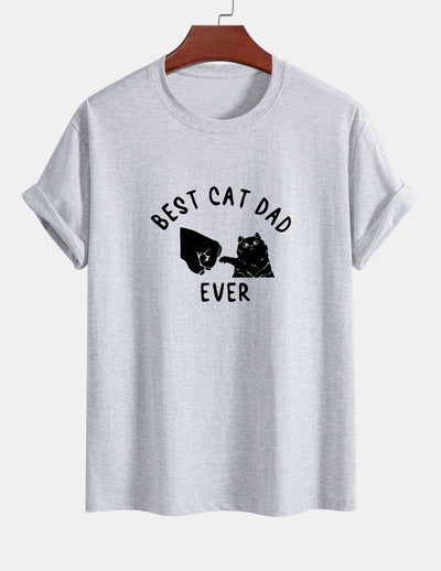 Regular Fit Best Cat Dad Ever Print Cotton T-Shirt