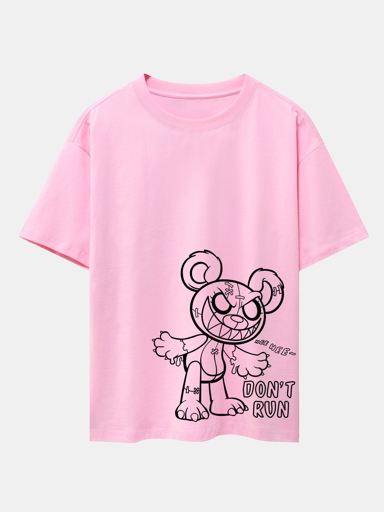 Slogan Cartoon Bear Print Drop Shoulder Oversize T-Shirt