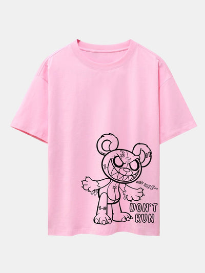 Slogan Cartoon Bear Print Drop Shoulder Oversize T-Shirt