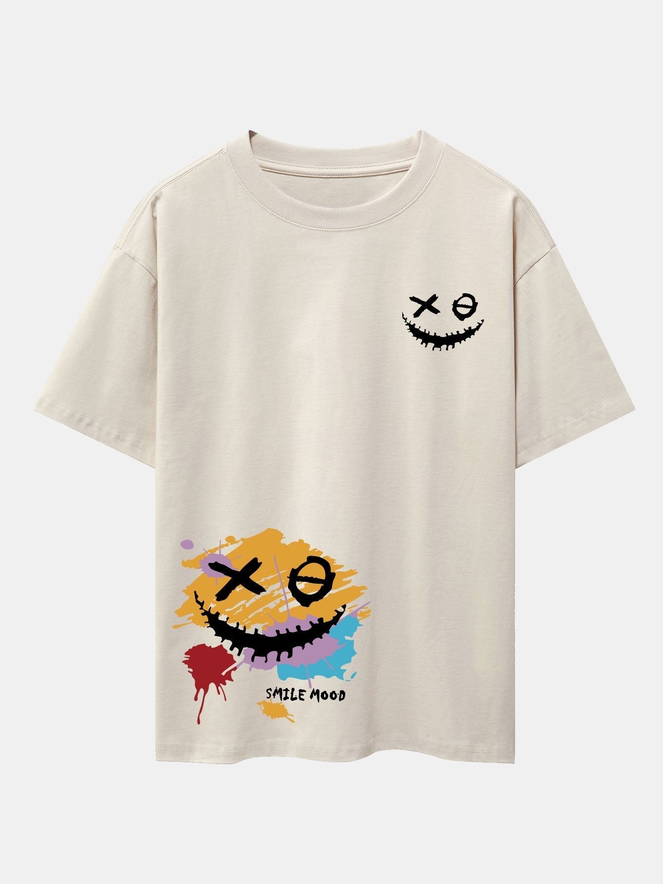 Graffiti Smiley Face Print Drop Shoulder Oversize T-Shirt