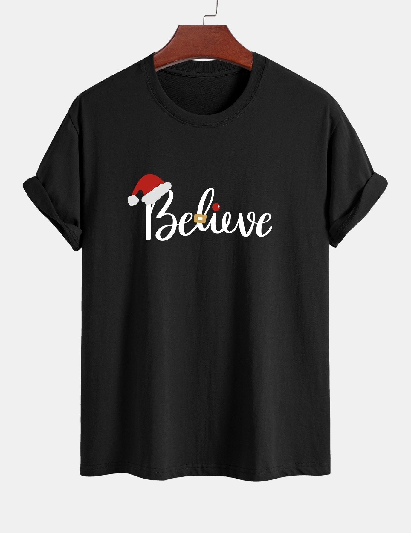 Regular Fit Christmas Believe Print Cotton T-Shirt
