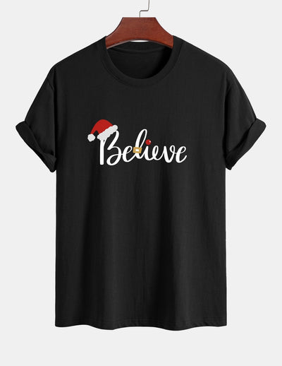 Regular Fit Christmas Believe Print Cotton T-Shirt