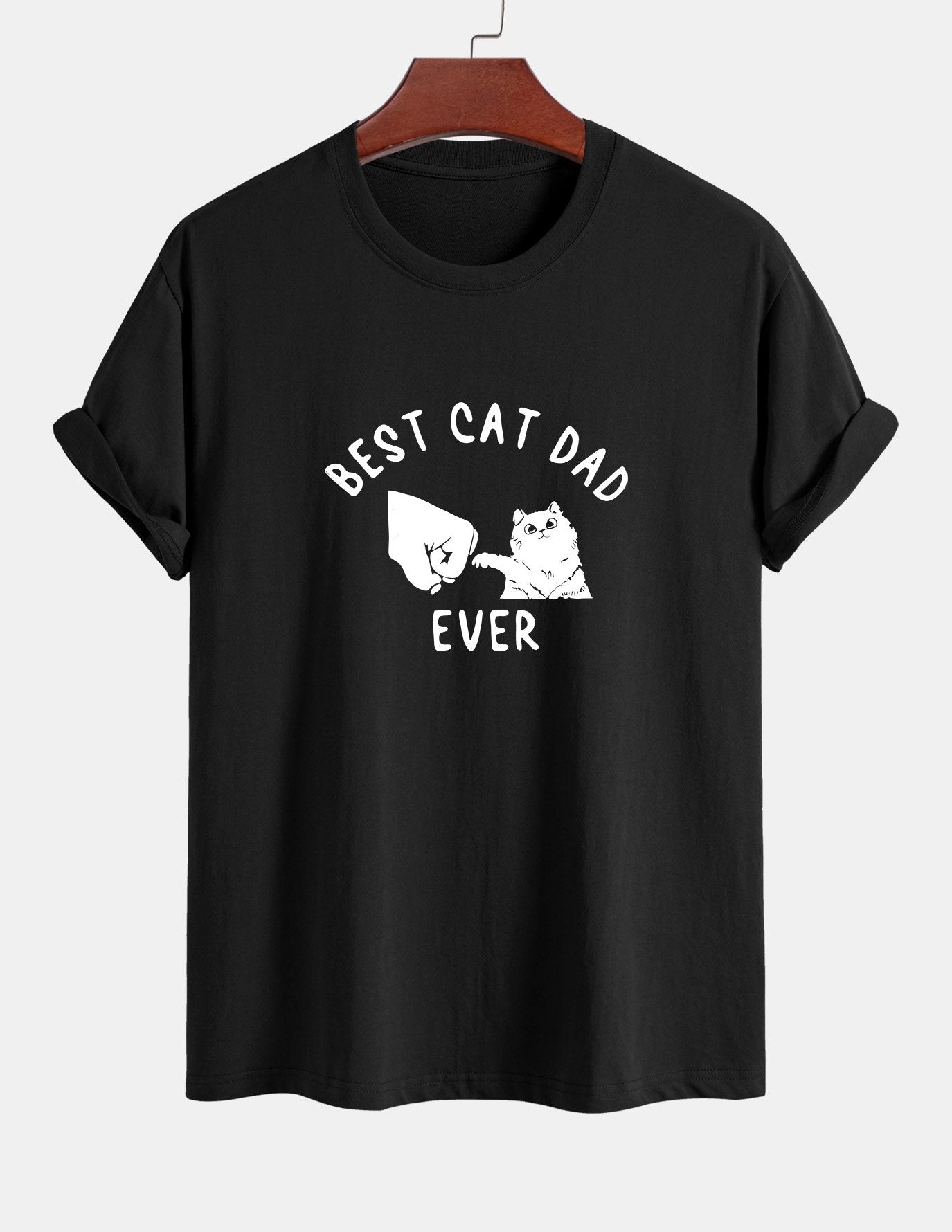 Regular Fit Best Cat Dad Ever Print Cotton T-Shirt