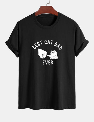 Regular Fit Best Cat Dad Ever Print Cotton T-Shirt