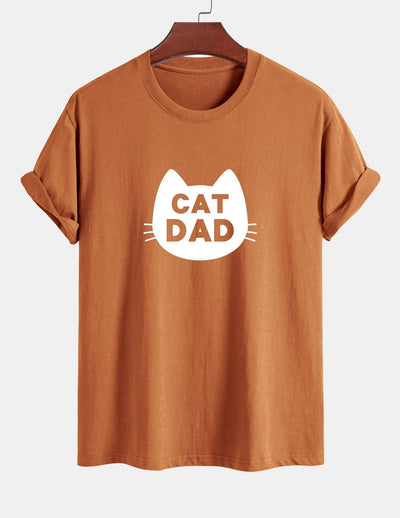 Regular Fit Cat Dad Print Cotton T-Shirt