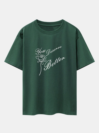Rose Slogan Print Drop Shoulder Oversize T-Shirt