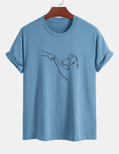 Regular Fit Dog Line Drawing Print Cotton T-Shirt