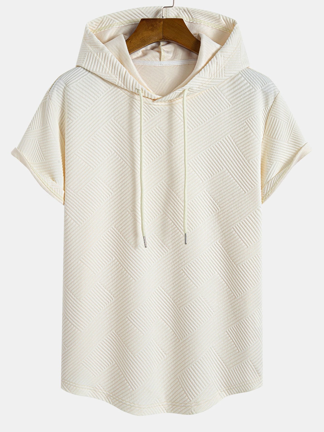 Striped Jacquard Hooded Arc Hem T-Shirt