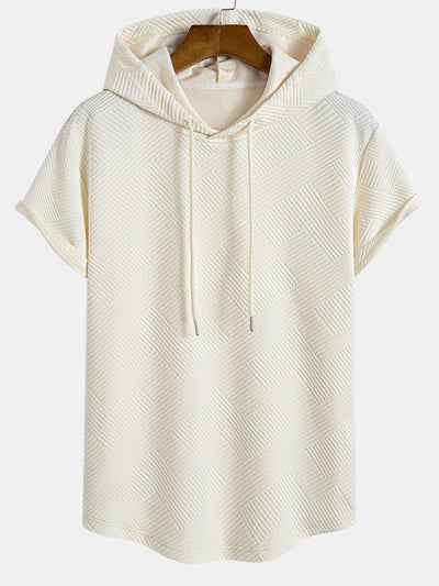 Striped Jacquard Hooded Arc Hem T-Shirt