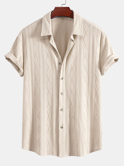 Knitted Geometric Rhombus Jacquard Button Up Shirt
