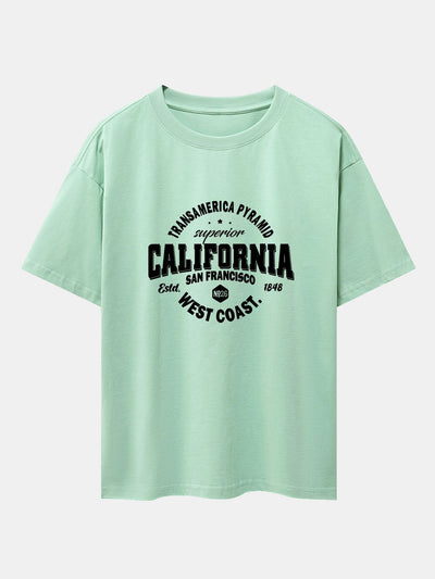 California Slogan Print Drop Shoulder Oversize T-Shirt