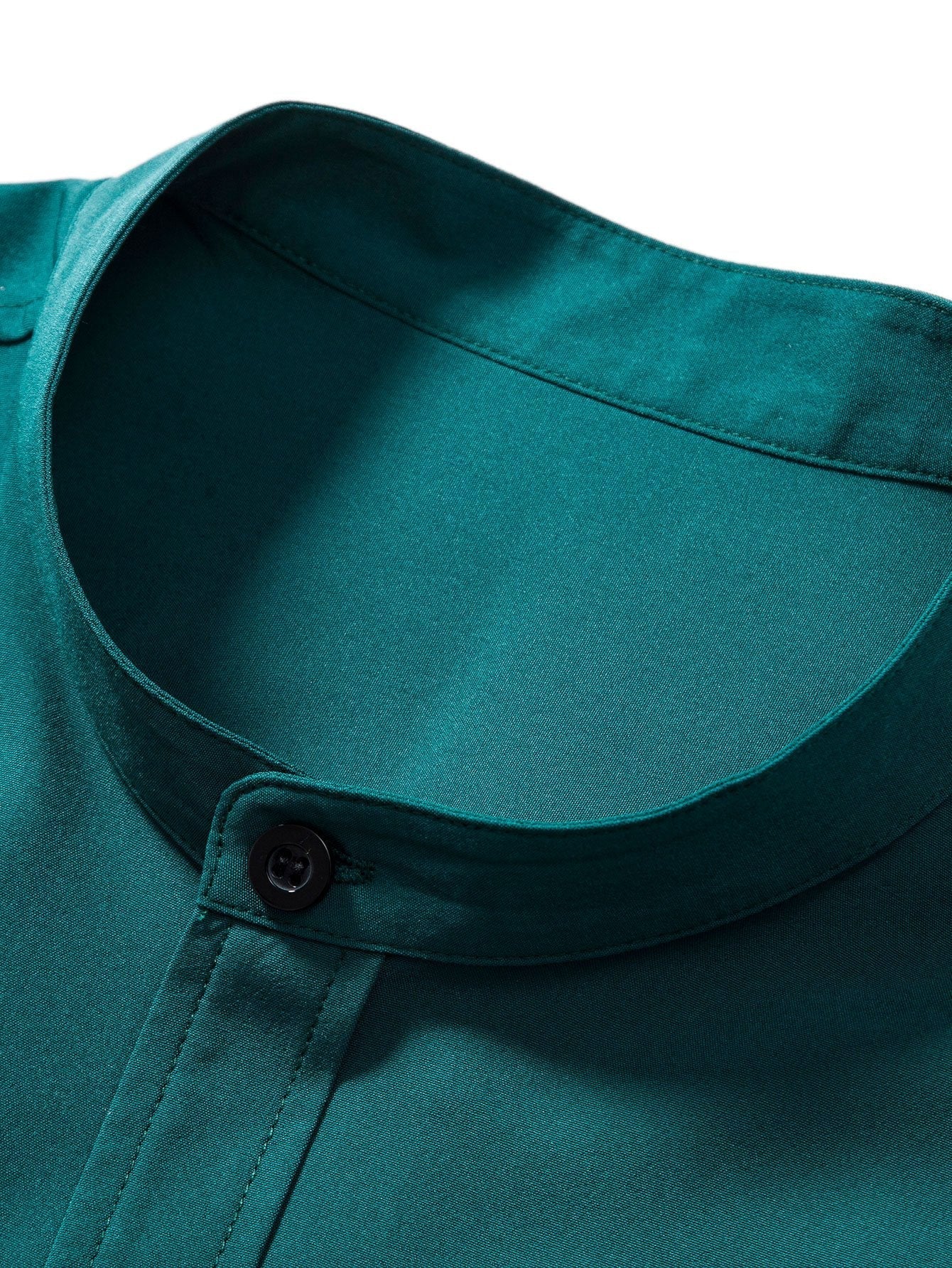 Muscle Fit Stripe Threaded Cuff Stand Collar Shirt