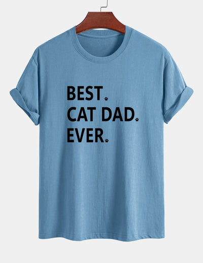 Regular Fit Best Cat Dad Ever Print Cotton T-Shirt