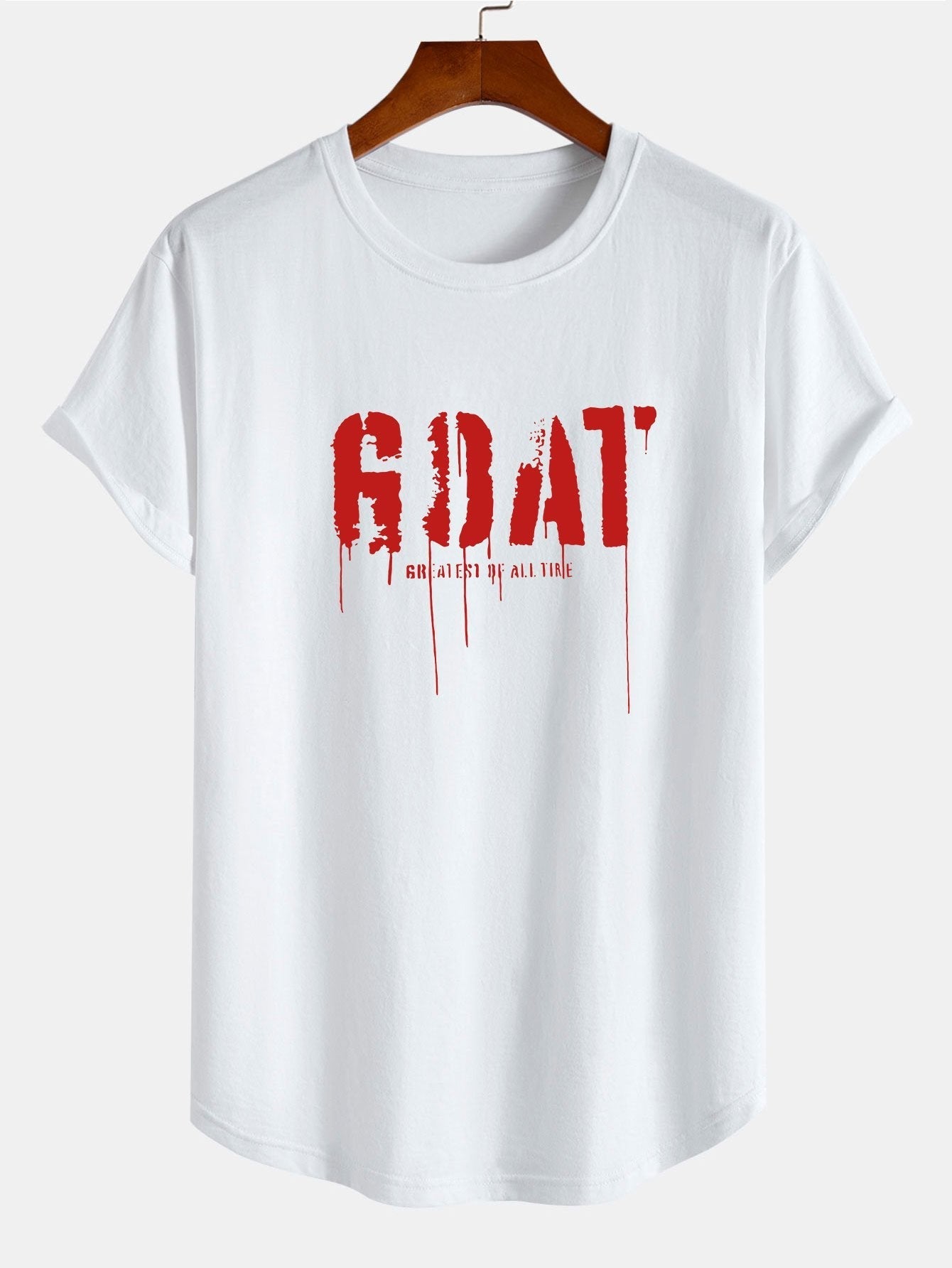 Goat Slogan Print Cotton Arc Hem T-Shirt
