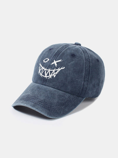Evil Smiley Face Pattern Classic Retro Washed Distressed Cotton Baseball Cap