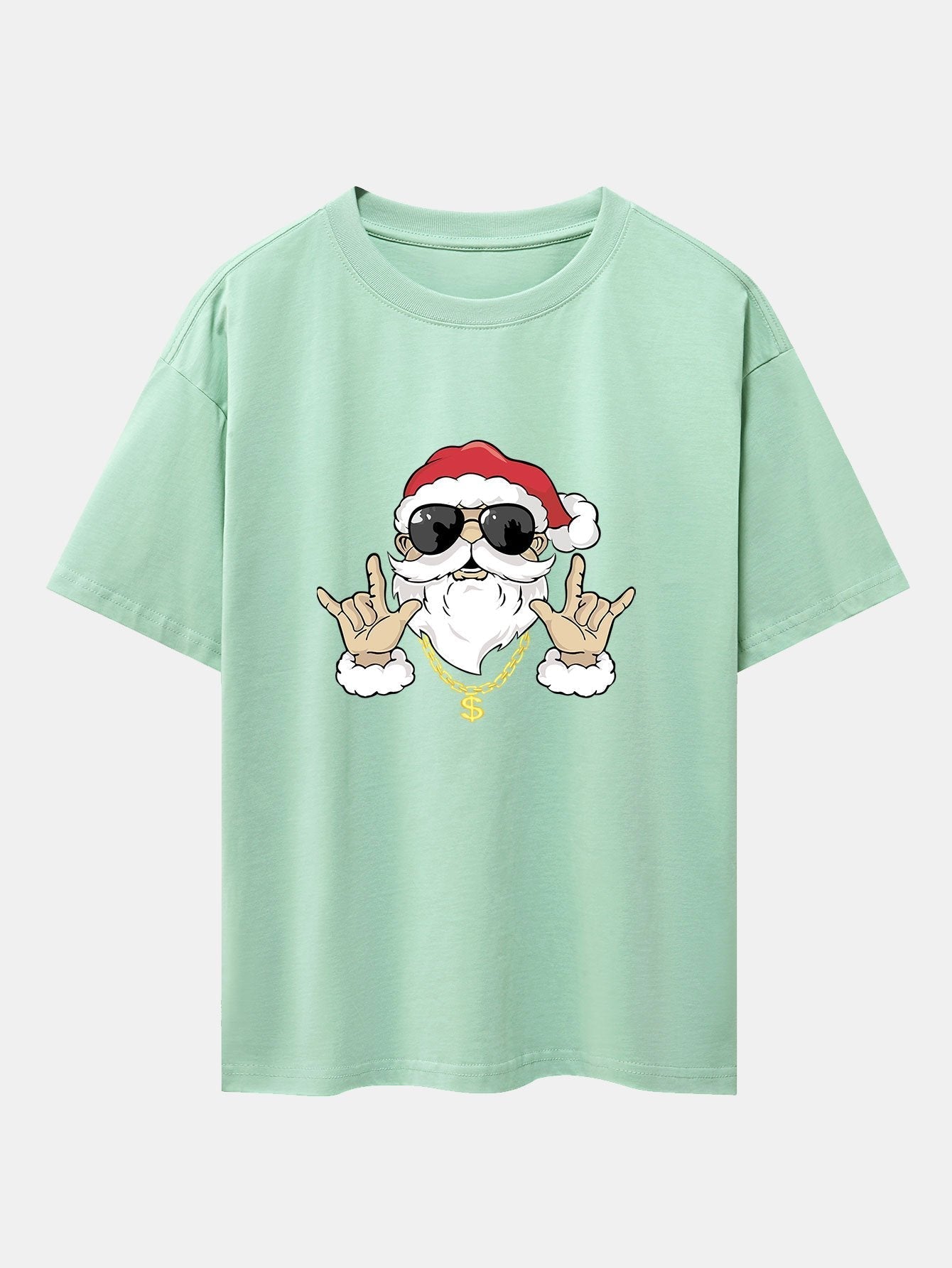 Hip Hop Santa Print Heavy Weight Drop Shoulder Oversize T-Shirt