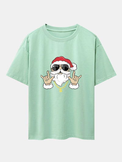 Hip Hop Santa Print Heavy Weight Drop Shoulder Oversize T-Shirt