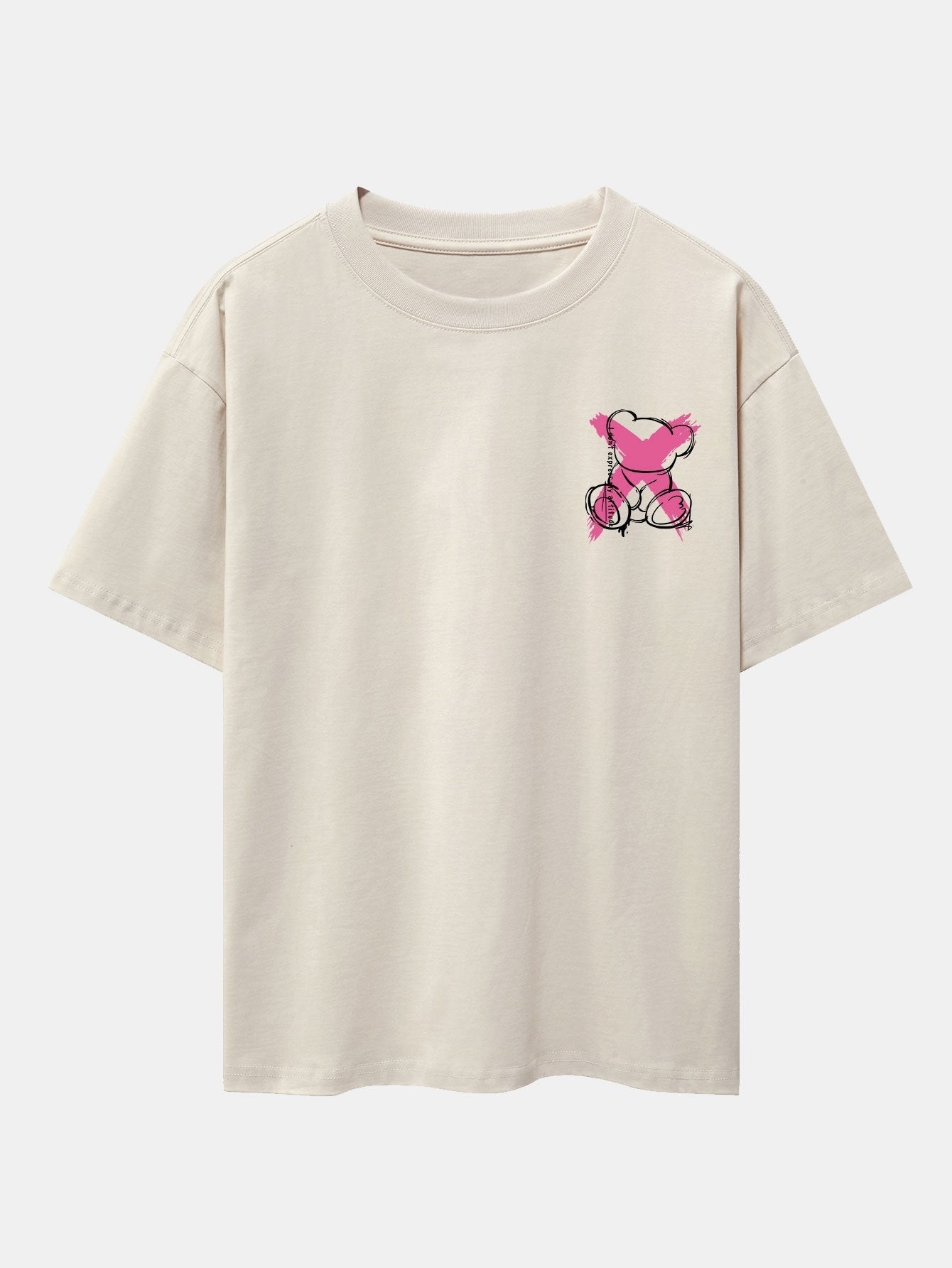 Graffiti Bear Print Drop Shoulder Oversize T-Shirt