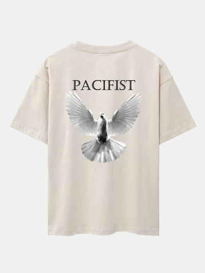 Pacifist Dove Back Print Drop Shoulder Oversize T-Shirt