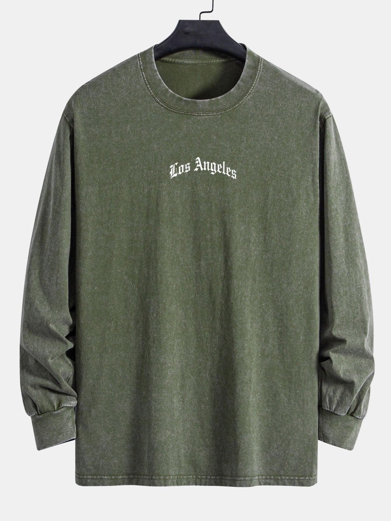 Los Angeles Slogan Print Relax Fit Long Sleeve Washed Distressed T-Shirt